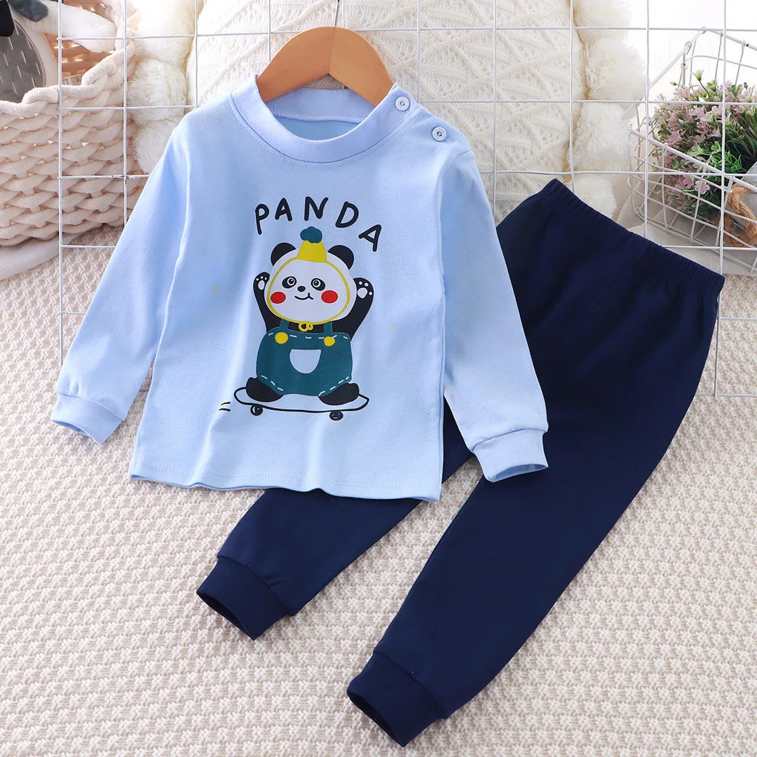 Baby Fall Clothes Cartoon Animal Sleepwear Children Pajamas Sets Unisex Kids Autumn Clothing Durable Soft Warm Comfort