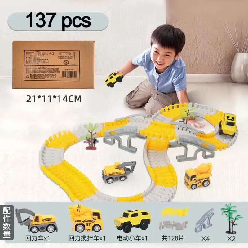 137-467pcs Children Electric Track Toy Car Engineering Car Kids Educational Toys Track Car Train Toys for Children Birthday Gift