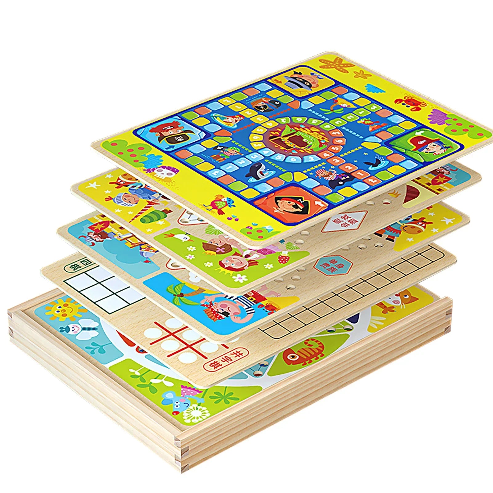 Chess Game 9 In 1 Mini Checkerboard Wooden Flying Chess Chinese Checkers Flying Ludo Board Set Portable Wooden Tabletop Game Toy