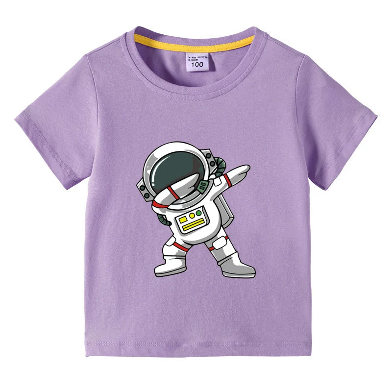 2025 New Kids Clothing Fashion Spaceman Graphic Short Sleeve T-Shirt 3-10Years Children Boy O-Neck Tops Tee Kids Summer Clothes