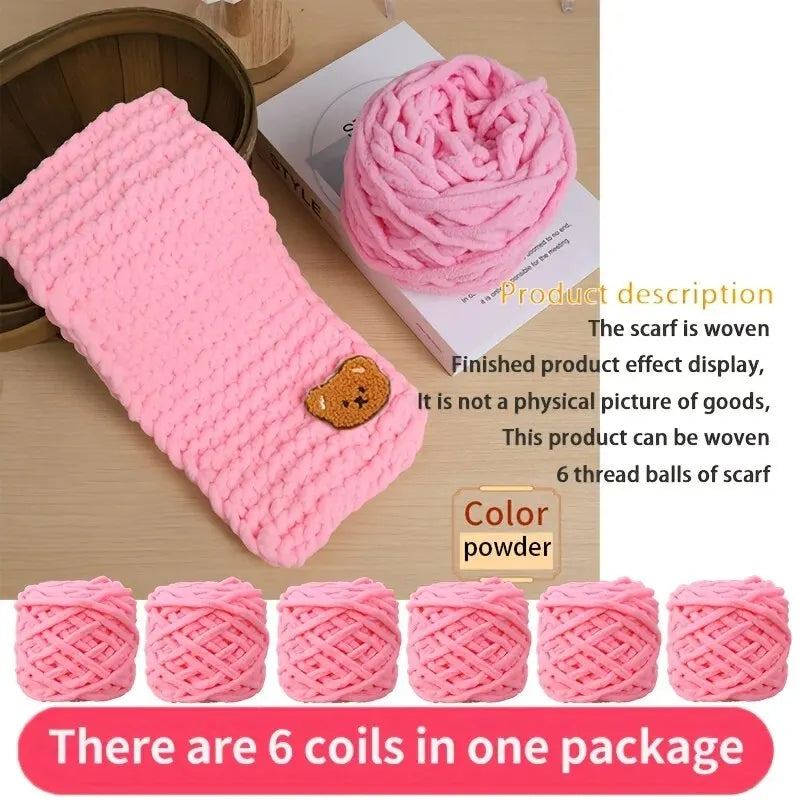 6 Thread Balls+1 Teddy Bear Jewelry Handmade Gift Woven Scarf Thread DIY Ice Stripe Thread Thick Yarn Ball