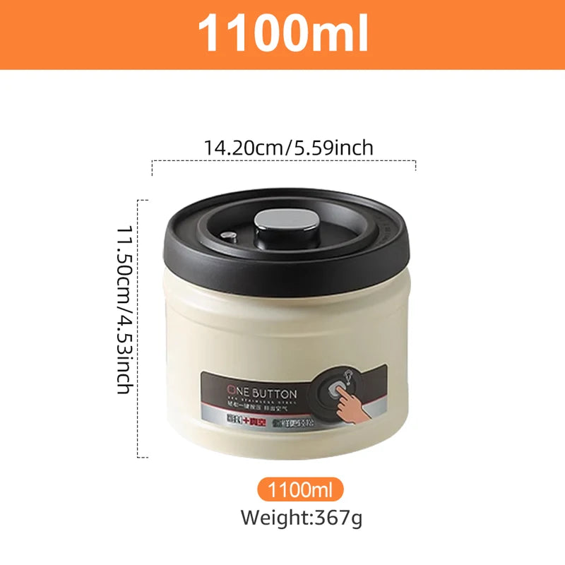 Stainless Steel Coffee Beans Vacuum Sealed Container Coffee Beans Storage Press Tank With Lid  Powder Tea Storage Jar