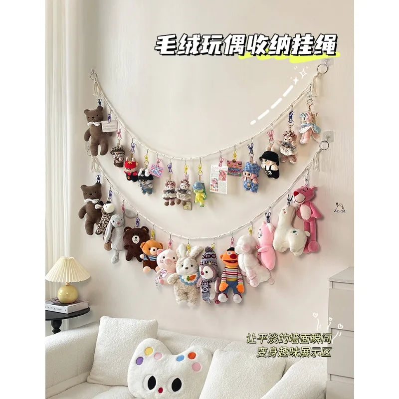 Doll on the wall storage lanyard plush toy grab doll display mesh pocket hanging bag bedside doll storage artifact