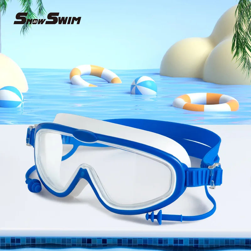 Swimming Goggles for Kids Large Frame Wide View Anti Fog Anti UV No Leaking Waterproof Quick Adjustable Soft Fit Age 3 15