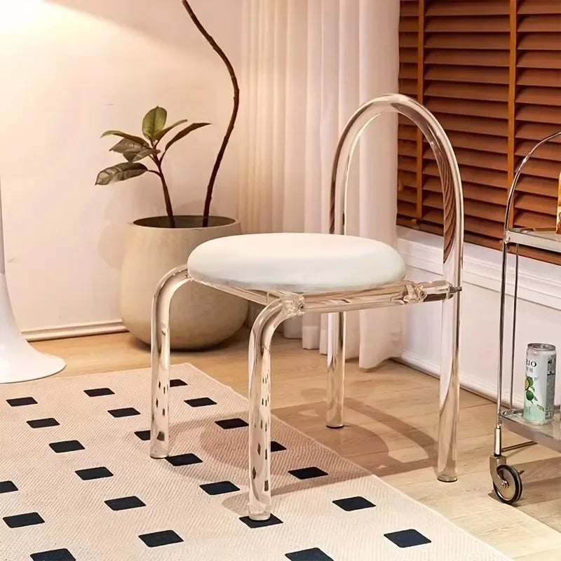 Acrylic vanity chair, white flannel transparent chair, bedroom, living room, office transparent vanity chair