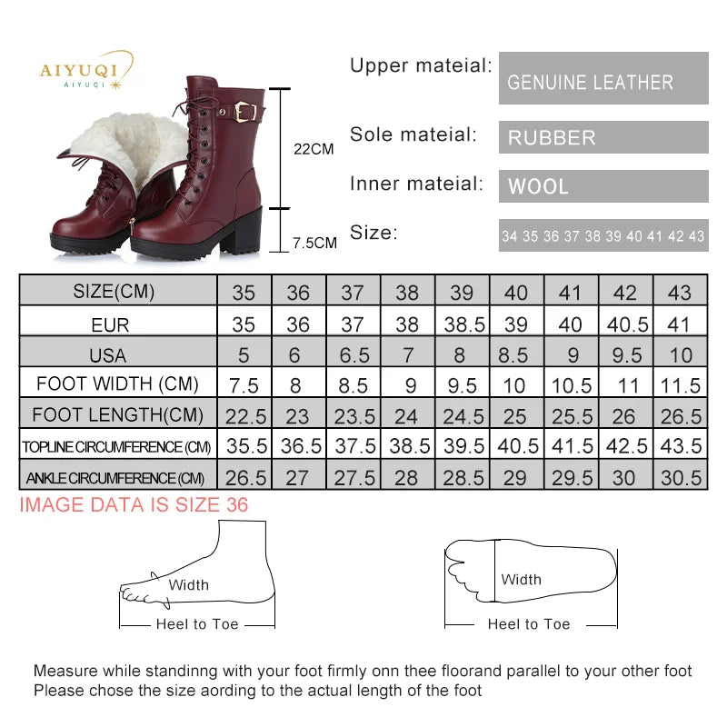 High-heeled Genuine Leather Women Winter Boots