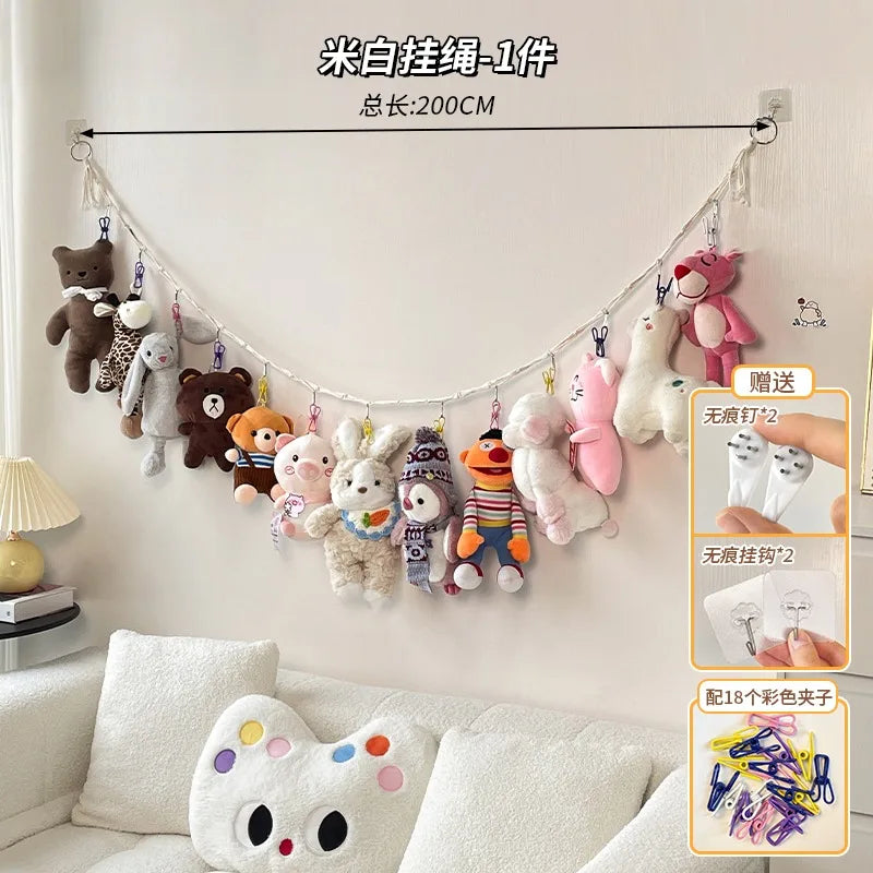 Doll on the wall storage lanyard plush toy grab doll display mesh pocket hanging bag bedside doll storage artifact