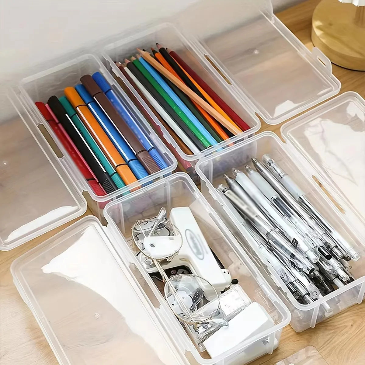 1PC Storage box Transparent stationery pen Children's crayon pen bag Desktop storage and clutter