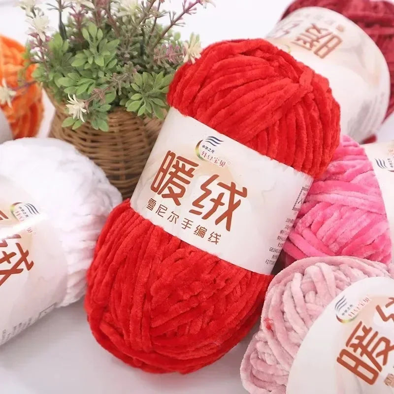 100g Warm fleece coarse chenille golden velvet hand-woven ice strip fleece thread DIY doll bag wool ball