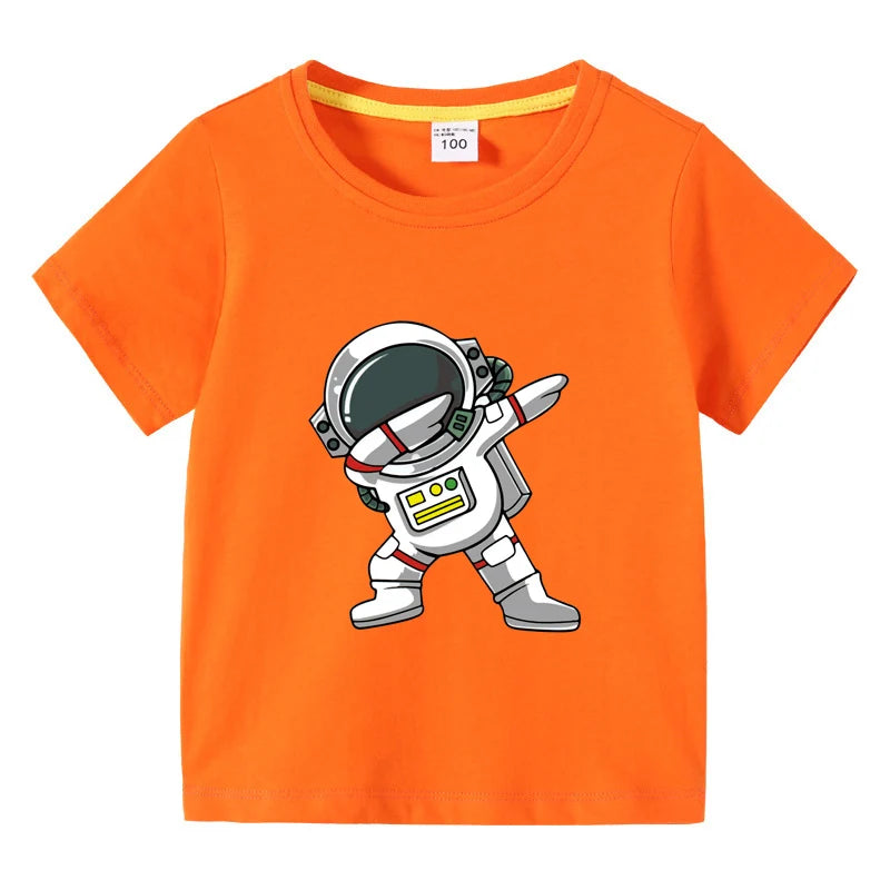 2025 New Kids Clothing Fashion Spaceman Graphic Short Sleeve T-Shirt 3-10Years Children Boy O-Neck Tops Tee Kids Summer Clothes