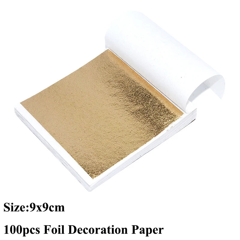 100pcs Imitation Gold Sliver Copper Foil Paper DIY Resin Candle Plaster Craft Leaf Flake Gilding Sheets Art Nail Home Decoration