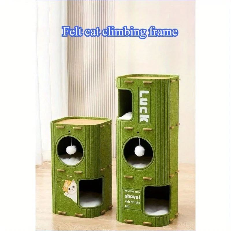 Felt cat tree hole double-layer fun scratching board universal cat house drilling integrated thick felt cat nest frame