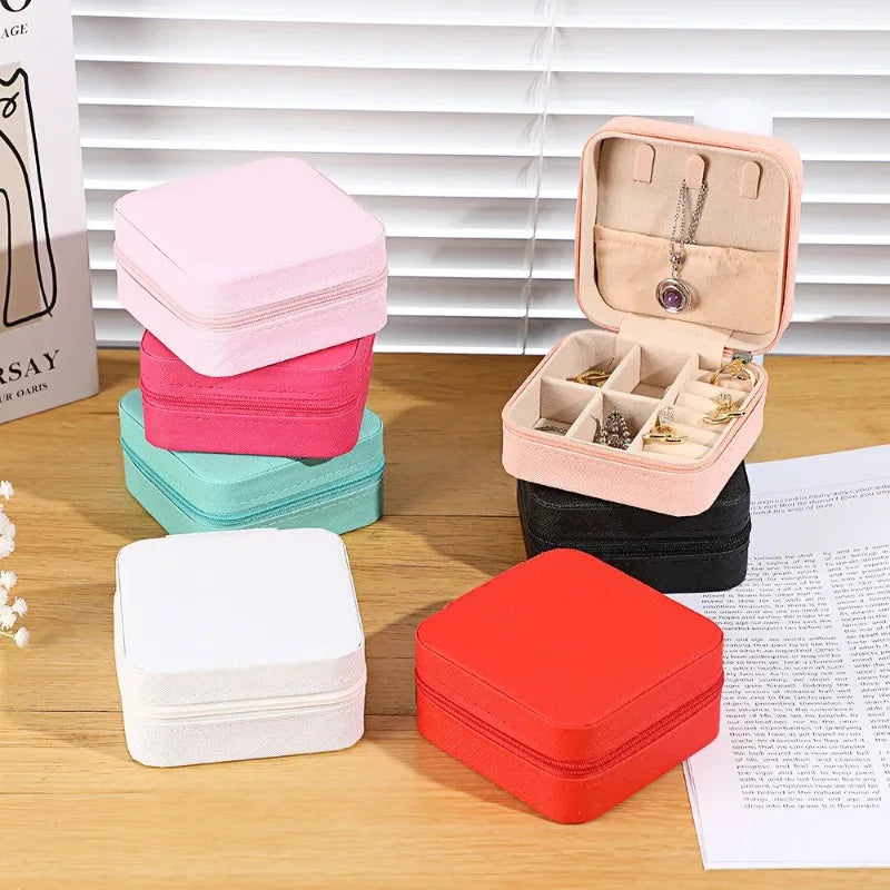 Mini Jewelry Storage Box Portable Home Travel Earrings Necklace Storage Case for Women Ring Organizer PU Leather Display Case