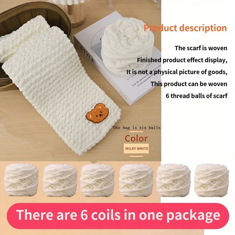 6 Thread Balls+1 Teddy Bear Jewelry Handmade Gift Woven Scarf Thread DIY Ice Stripe Thread Thick Yarn Ball