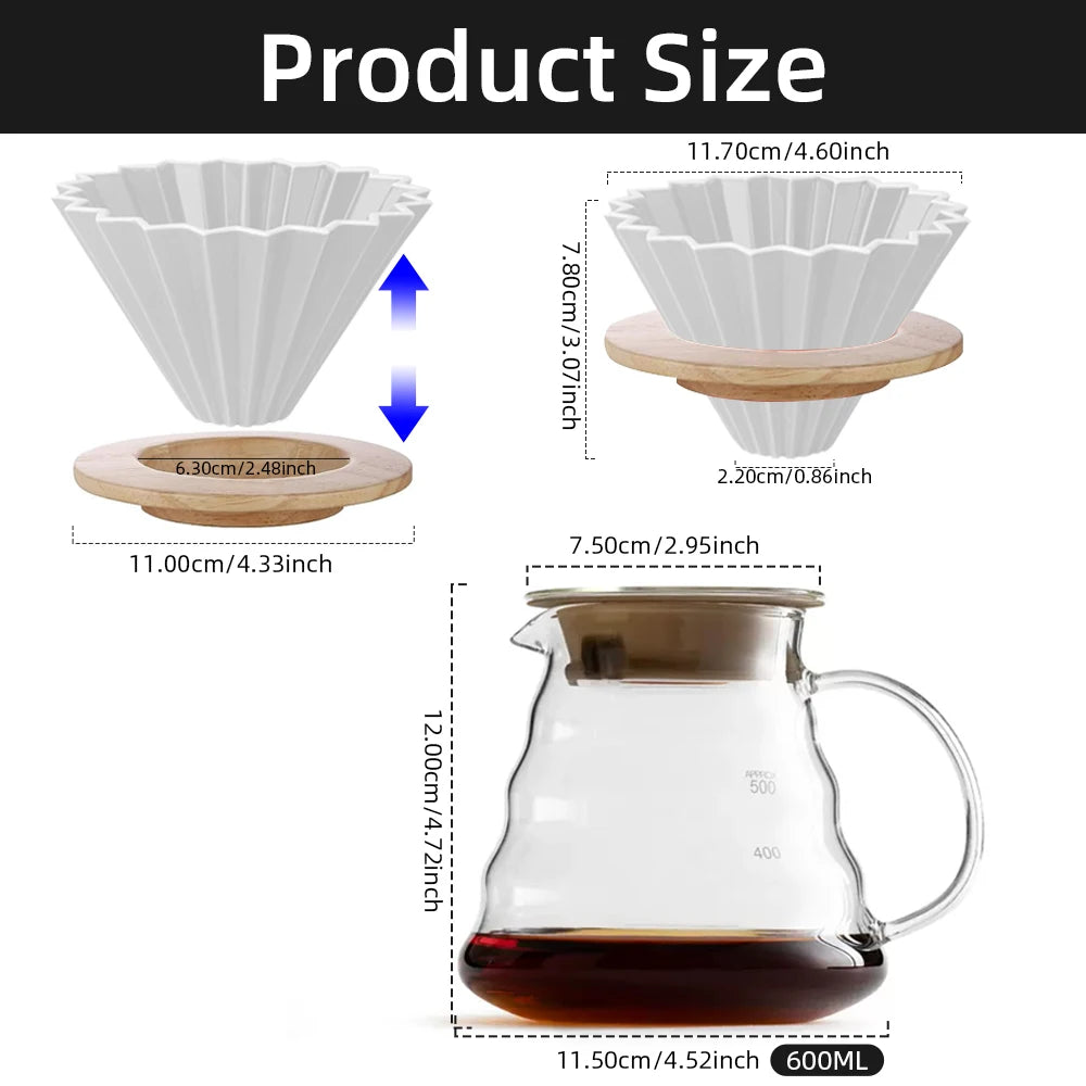 Ceramic Coffee Filter Cup Reusable Filters Coffee Maker with Wood Stand Funnel Dripper Cake Filter Cup Coffee Accessories