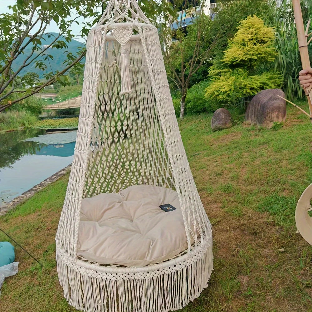 Handmade woven tassel hanging chair Bohemian courtyard swing indoor hammock outdoor hammock does not include seat cushion