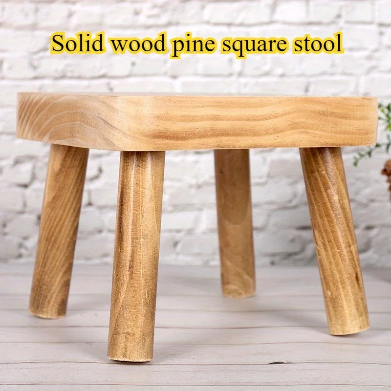 Pine solid wood stool removable portable household solid wood Mazar small bench small stool square stool