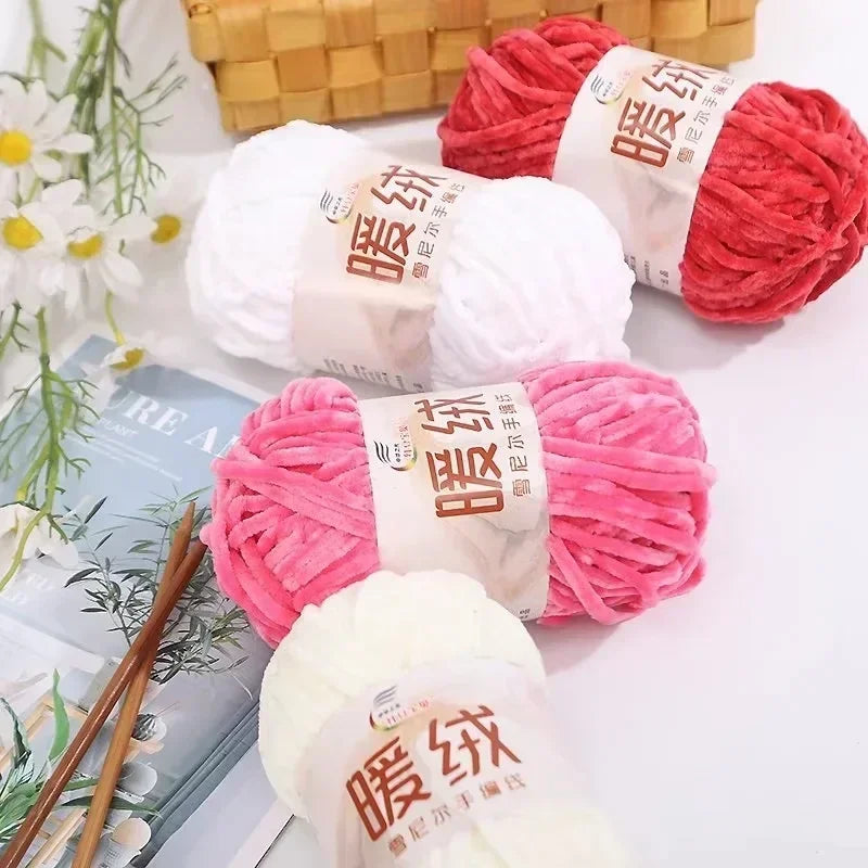 100g Warm fleece coarse chenille golden velvet hand-woven ice strip fleece thread DIY doll bag wool ball