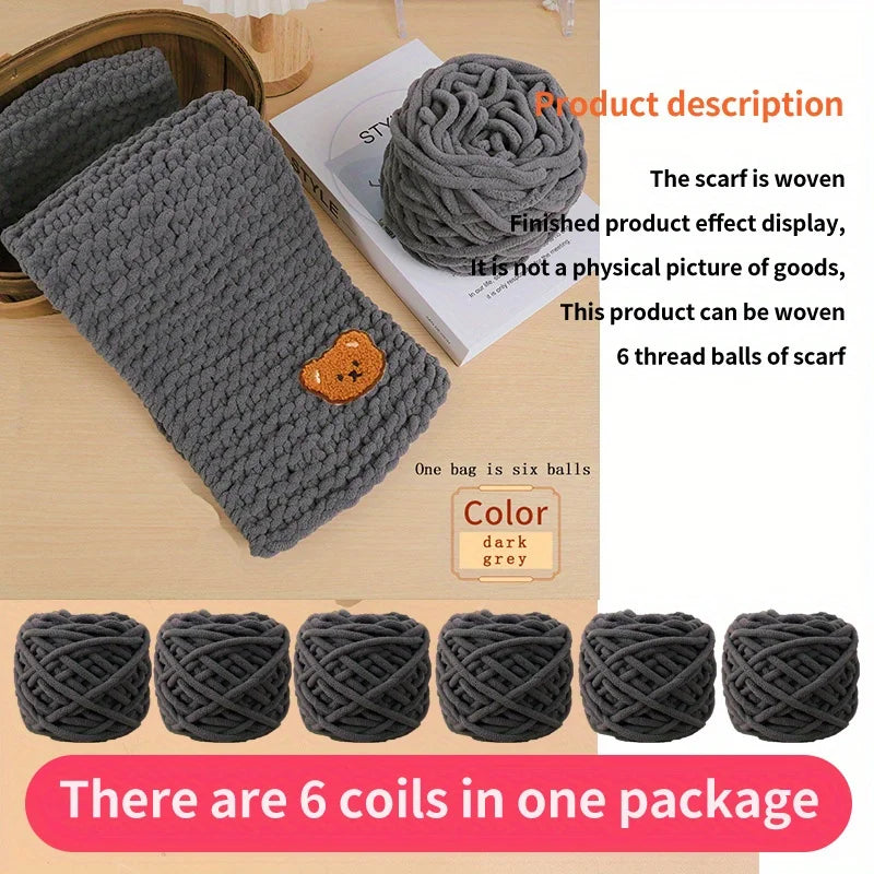 6 Thread Balls+1 Teddy Bear Jewelry Handmade Gift Woven Scarf Thread DIY Ice Stripe Thread Thick Yarn Ball