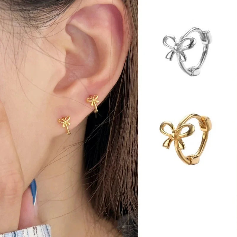 Vintage Silver Color Metal Bow-knot Chic Hoop Earrings