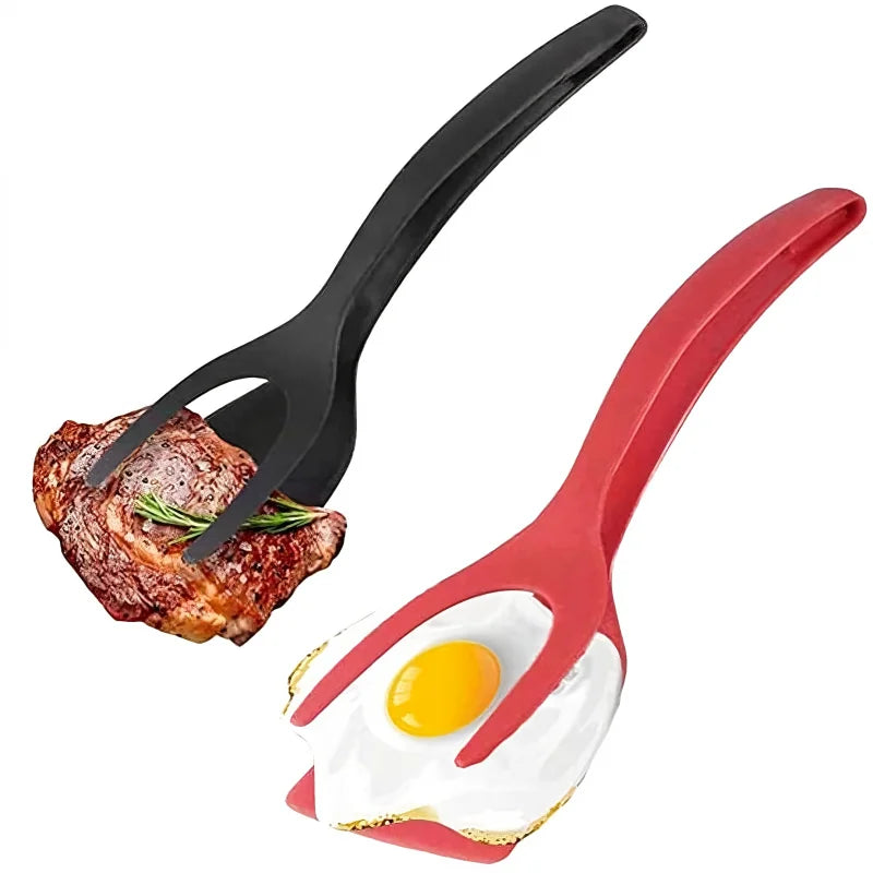 1Egg Spatula with Tongs，Spatula with Flip Tongs，Fried Steak、Non-stick Spatula for Pancakes and Shoulder Blades