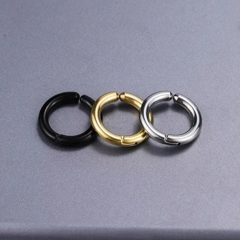 1 Pair Non-Piercing Fake Hoop Earrings For Women Men Classic Punk Stainless Steel Circle Hoops Clip Earring Without Hole Gifts ﻿