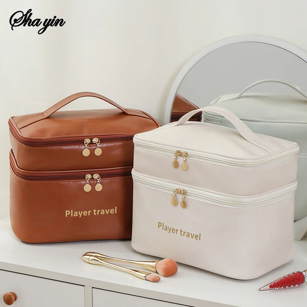 1PC Double-Layer Cosmetic Bag, Light Luxury And Fashionable Skin Care Product Storage Bag, Travel Large-Capacity Toiletry Bag