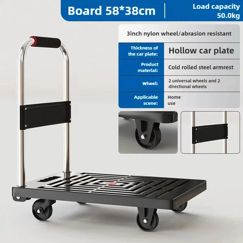 trolley pulling goods four-wheeled flatbed cart pushing goods truck folding trolley express trailer