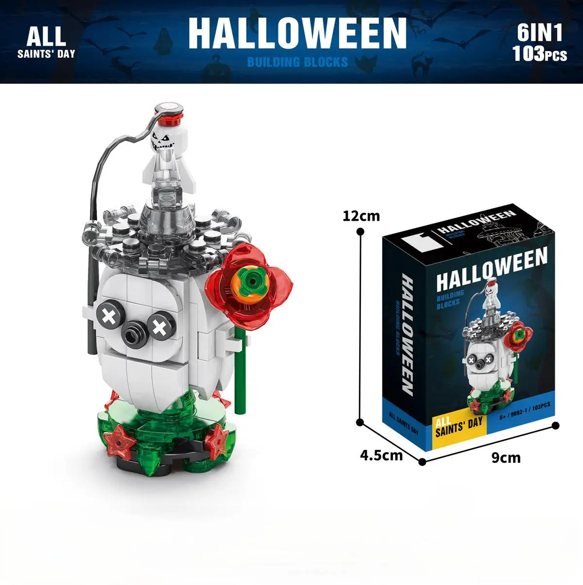601PCS 6IN1 Halloween Building Block Set Halloween Displayable Party Gift Children's Festive Gifts for Easter Home Decoration