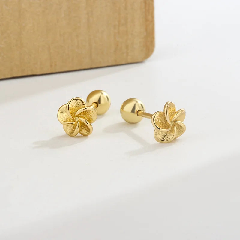 Minimalist Small Flower Screw Earrings