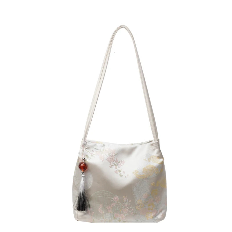 1pcs Ladies Ethnic Style Nylon Shoulder Bag fashion Large Capacity Bucket Women's Bag Send Tassel Pendant