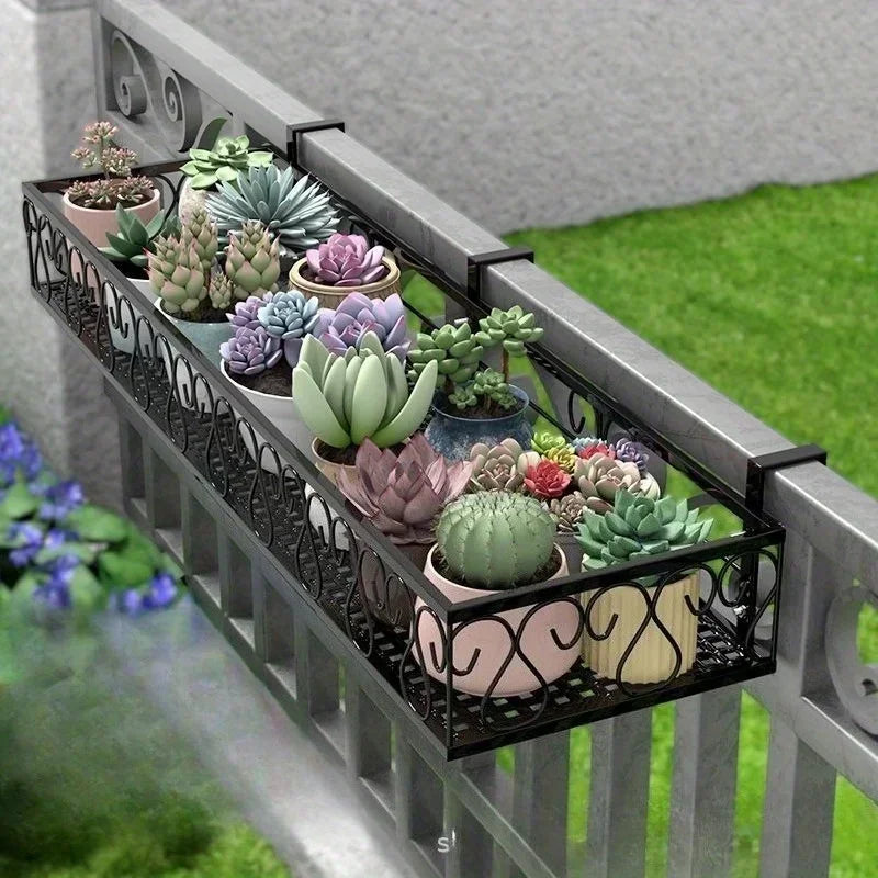 Balcony flower stand hanging wrought iron guardrail flower pot hanger succulent railing flower rack indoor window sill rack