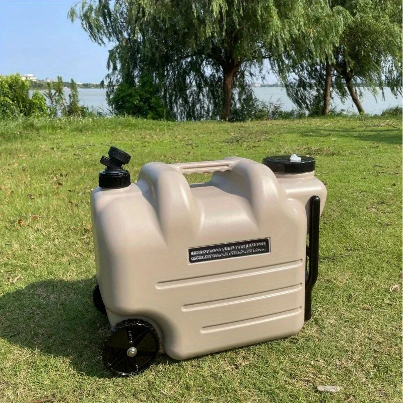 Camping outdoor PE bucket portable tie rod with wheels faucet large kettle car water storage tank