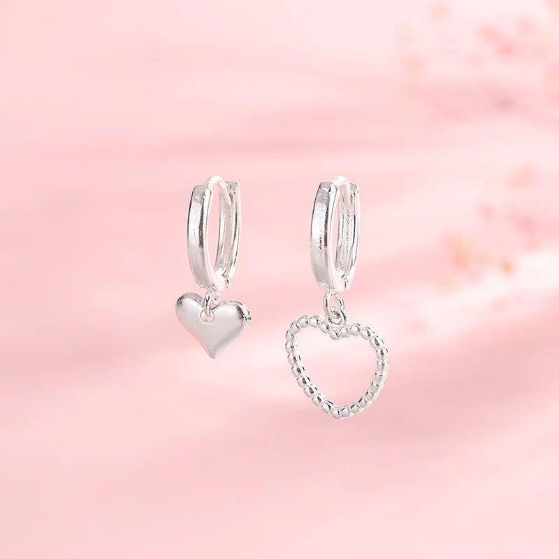 New Asymmetric Heart Stud Earrings For Women Versatile Silver Color Lovely Simple Cute Earring Girls Piercing Jewelry Gifts