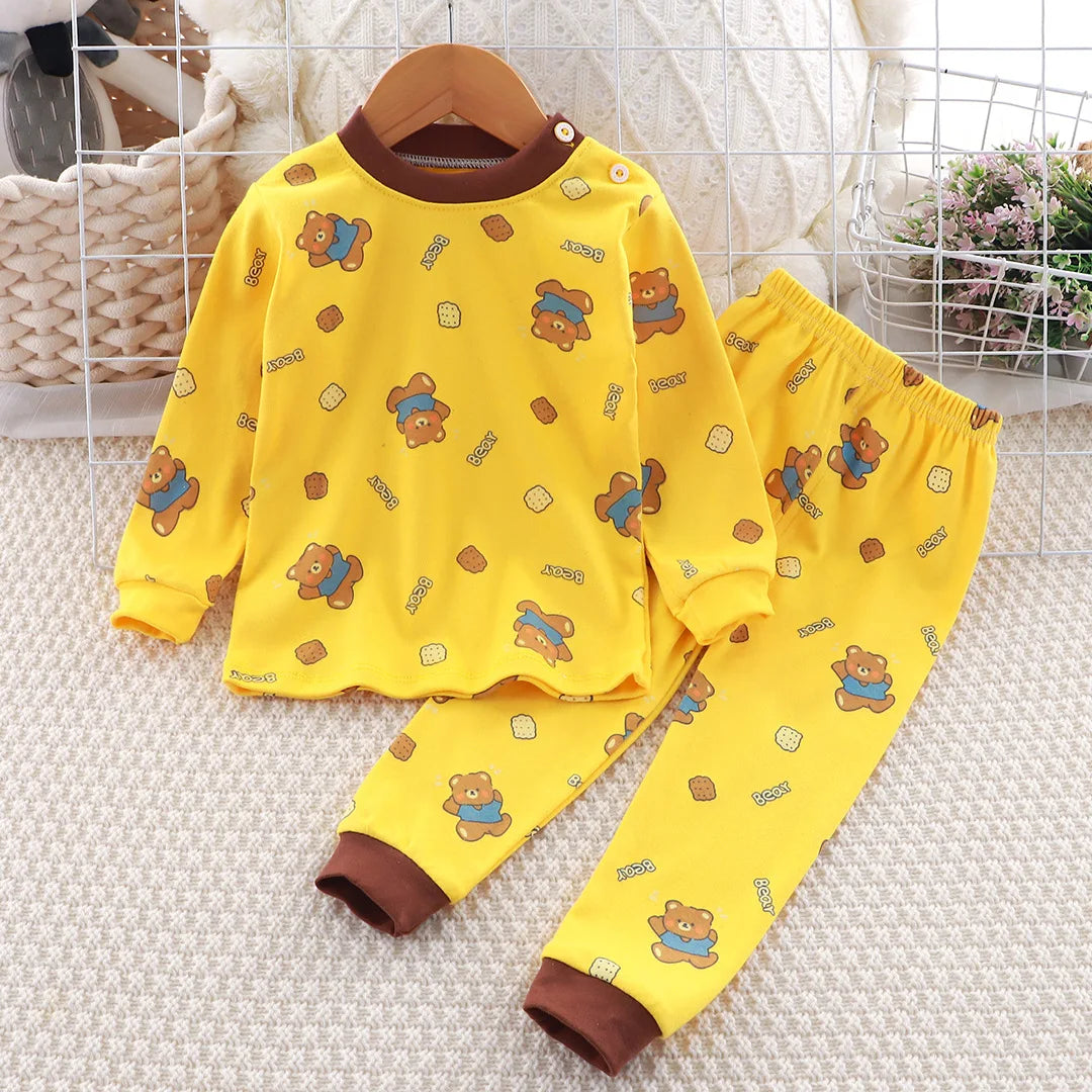 Baby Fall Clothes Cartoon Animal Sleepwear Children Pajamas Sets Unisex Kids Autumn Clothing Durable Soft Warm Comfort