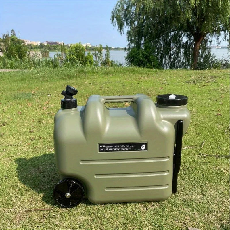 Camping outdoor PE bucket portable tie rod with wheels faucet large kettle car water storage tank