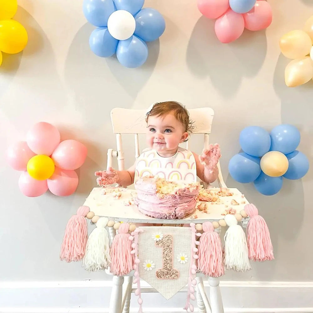1PC Baby Birthday Banner Venue Decoration, Cowboy Wood Bead Tassels, First Birthday Flag, Party Photography Props