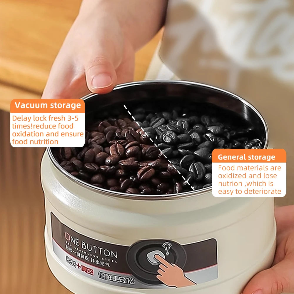 Stainless Steel Coffee Beans Vacuum Sealed Container Coffee Beans Storage Press Tank With Lid  Powder Tea Storage Jar