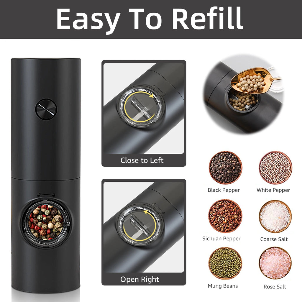 Electric Automatic Mill Pepper And Salt Grinder With Base Set Battery Powered With LED Light Adjustable Coarseness Kitchen Tool