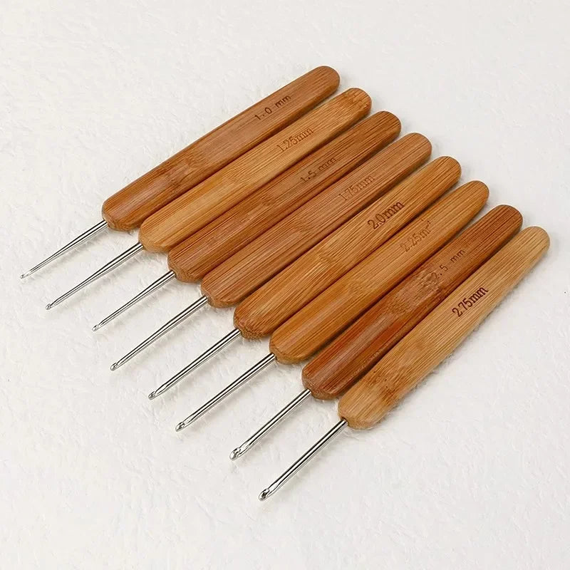 Full set of bamboo handle crochet bamboo crochet wool hook hand knitting tools sweater needle round head carbonized crochet