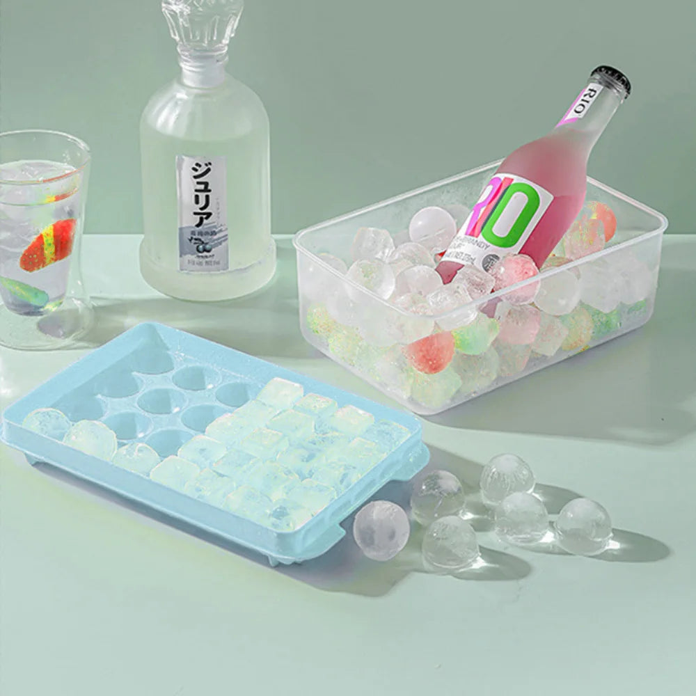 Ice Cube Tray with Lid Ice Mold Ice Cube Ice Ball Storage Container Box With Lid 2 In 1 Tray Maker Set Bar Kitchen Accessories