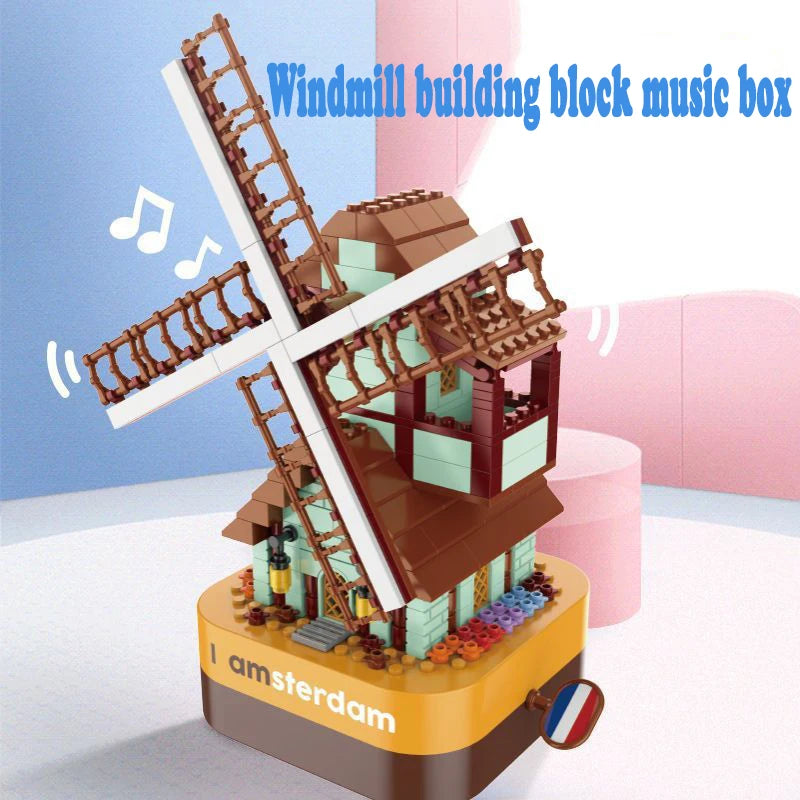 2025 New Dutch Windmill Music Box Building Blocks Kit-European-style Windmill Bricks Model,Home Decor DIY Toy Kids Birthday Gift