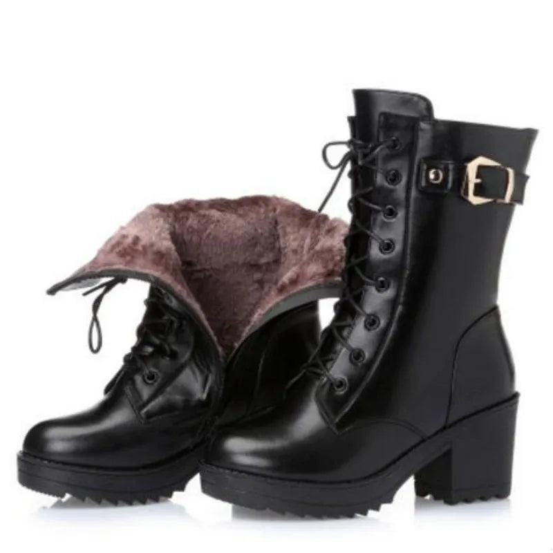 High-heeled Genuine Leather Women Winter Boots