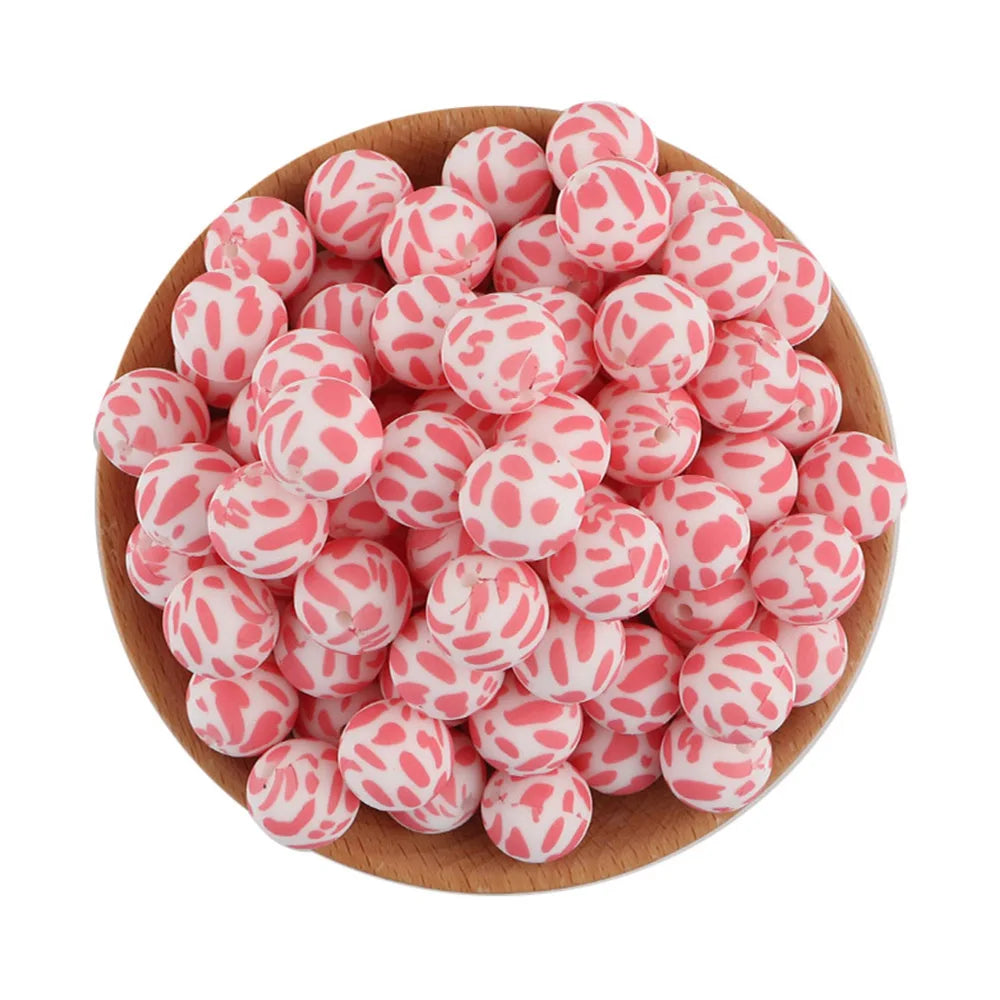 10Pcs/lot Printed Silicone Beads 15mm Round Leopard Terrazzo Dalmatian Camo Silicone Beads For Jewelry Making DIY Accessories