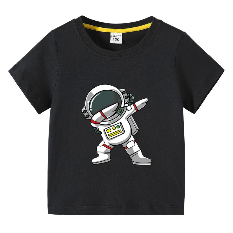 2025 New Kids Clothing Fashion Spaceman Graphic Short Sleeve T-Shirt 3-10Years Children Boy O-Neck Tops Tee Kids Summer Clothes