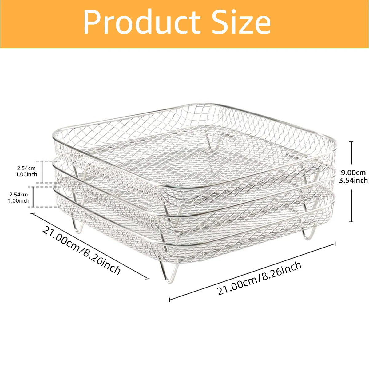 3-layers Air Fryer Rack Stackable Grid Grilling Rack Stainless Steel Anti-corrosion for Home Kitchen Oven Steamer Cooker Gadgets