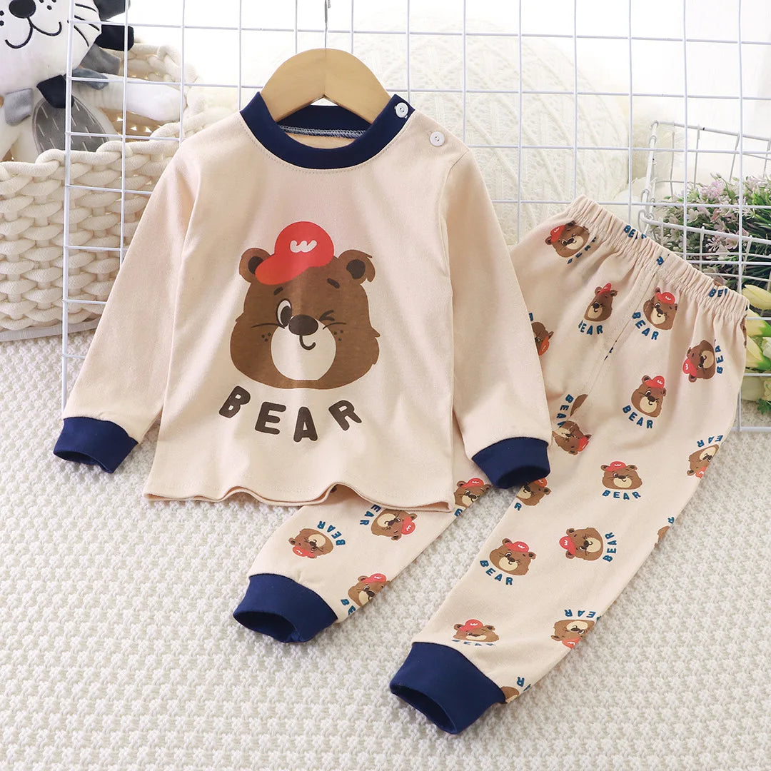 Baby Fall Clothes Cartoon Animal Sleepwear Children Pajamas Sets Unisex Kids Autumn Clothing Durable Soft Warm Comfort