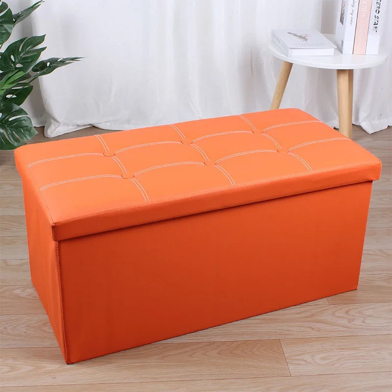 Home cotton and linen storage stool, multifunctional folding storage box, shoe changing stool, seat mat, long storage stool