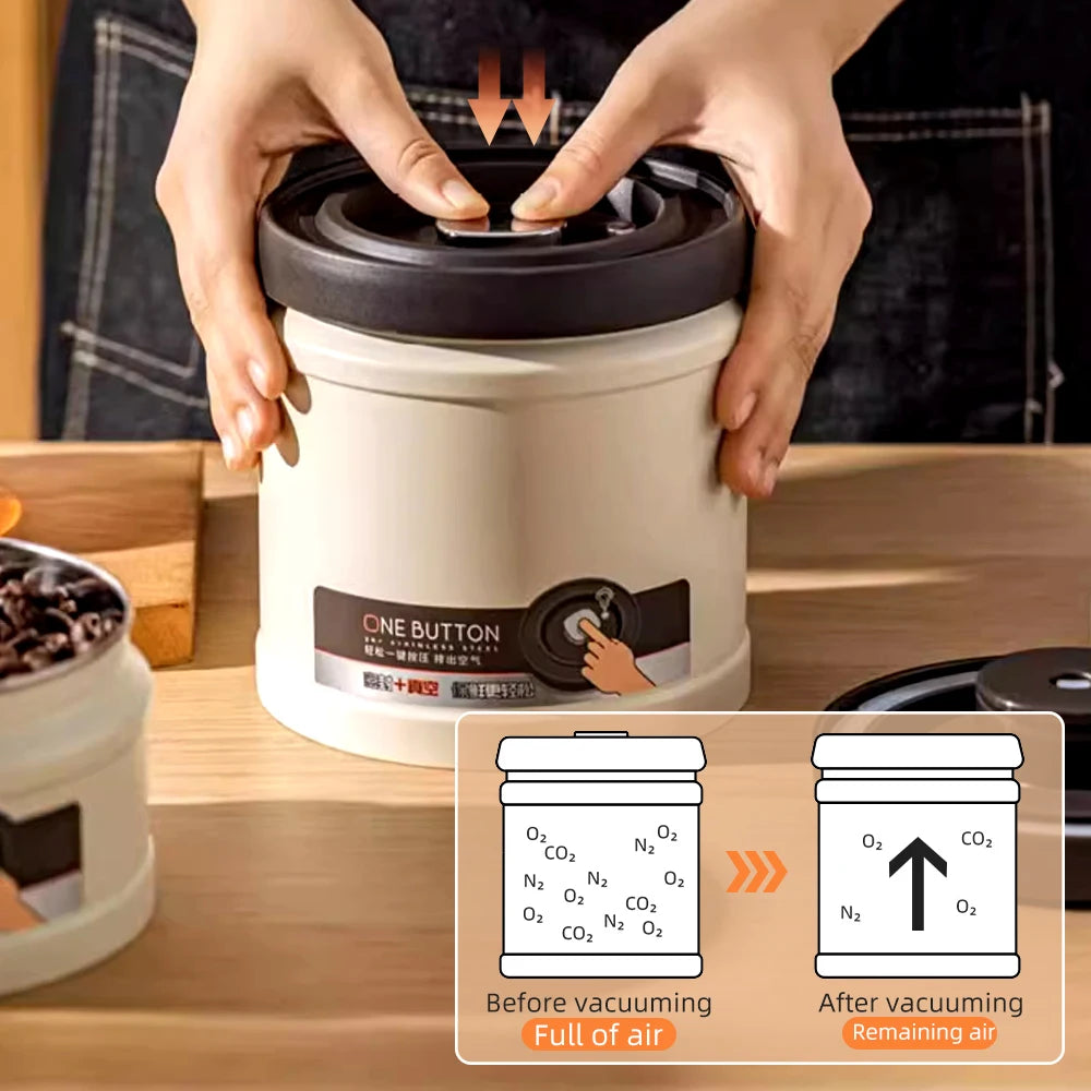 Stainless Steel Coffee Beans Vacuum Sealed Container Coffee Beans Storage Press Tank With Lid  Powder Tea Storage Jar