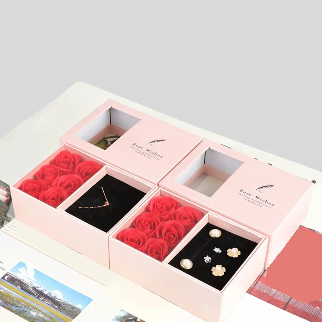 1Set 6 Rose Gift Box Window Jewelry Box Ring Box Necklace Earrings Thanksgiving Valentine Gift Box (No Jewelry)